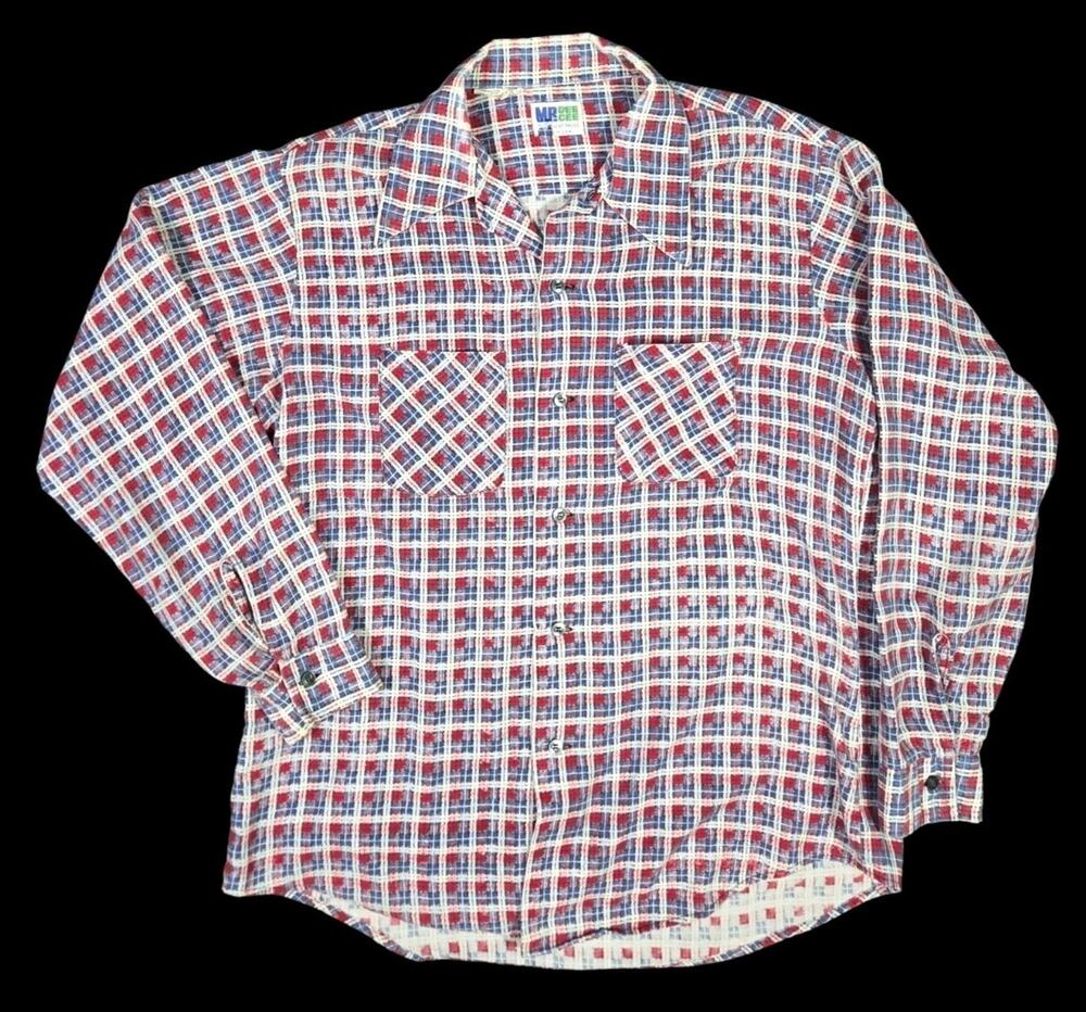Vintage Mr Dee Cee Plaid Button-Up Shirt Casual Office USA Large Tall Dress Tail